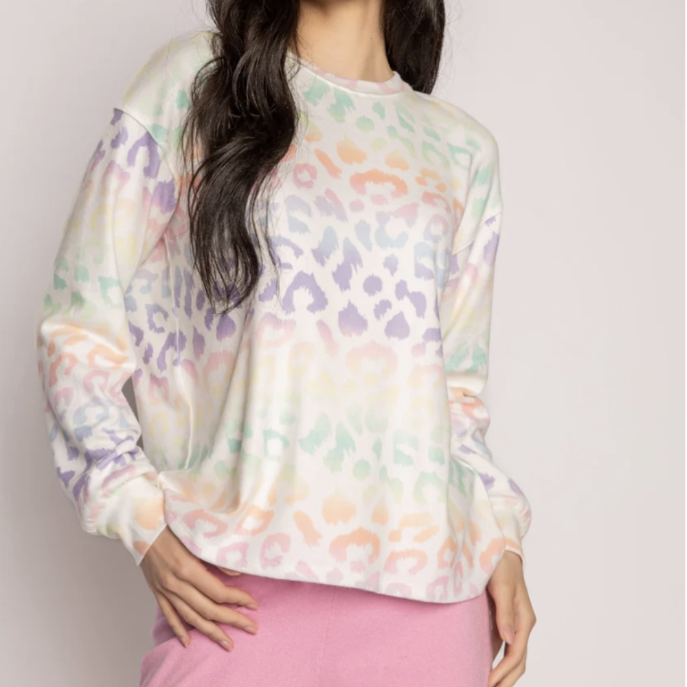 P.J. Salvage Gradient Good Vibes Ombre Leopard Print Pullover Size Small